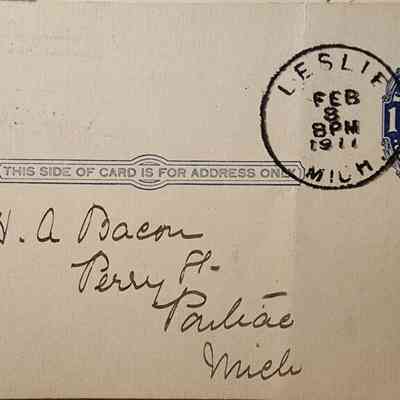 Leslie, Mich., 1911, Postal Card