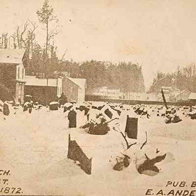 Clare, Mich., Main St., Winter 1872, Postcard