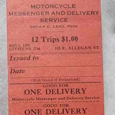 Lenz Motorcycle Messenger and Delivery Service Advertisement