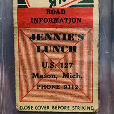 Jennie's Lunch, Mason, Mich. Matchbook