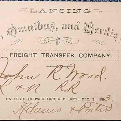 Lansing Hack, Omnibus, and Herdic Line, Freight Transfer Pass, 1883
