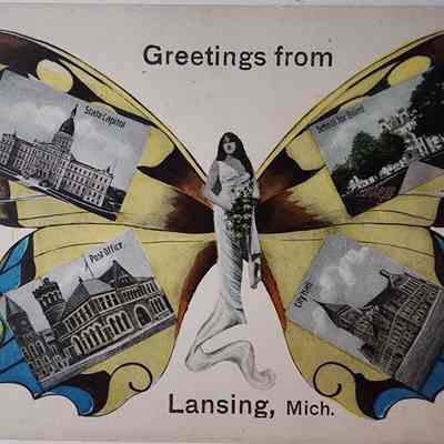 Greetings from Lansing, Mich. Butterfly Postcard