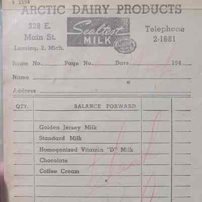 Arctic Dairy Delivery Balance Slip