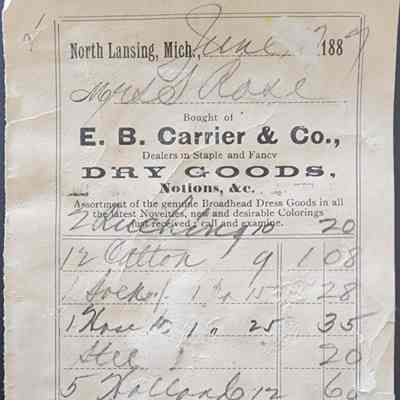 E.B. Carrier & Co. Dry Goods Trade Card/Receipt