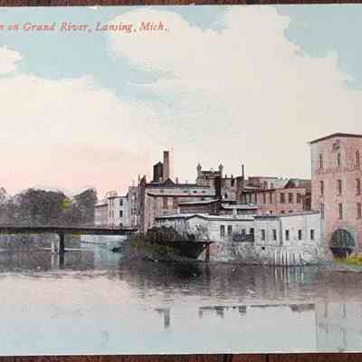 Mill Dam on Grand River, Lansing, Mich. Postcard