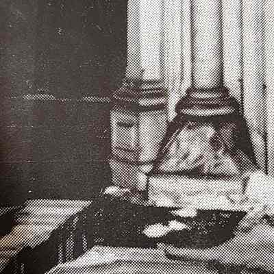 Close up view of a portion of the main hall fireplace in the Barnes Castle which closely resembles this piece of stone. Photo by Phil Siebert featured in Barnes Castle book, p. 135.