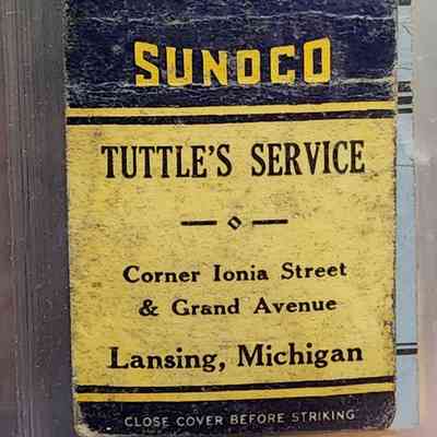 Tuttle's Service, Lansing, Michigan, Sunoco Matchbook