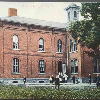 High School, Leslie, Mich. Postcard
