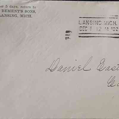 E. Bement's Sons, Lansing, Mich., 1902, Postal Cover