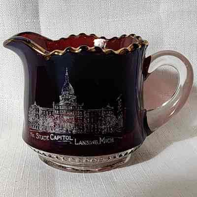 State Capitol Ruby Flashed Souvenir Creamer