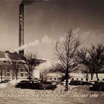 MSC Smokestack, Shaw Lane Power Plant, January 1959, Postcard