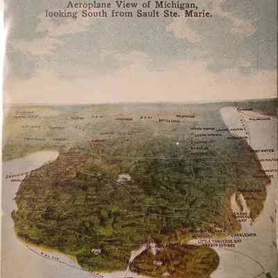 Aeroplane View of Michigan looking South from Sault Ste. Marie Postcard
