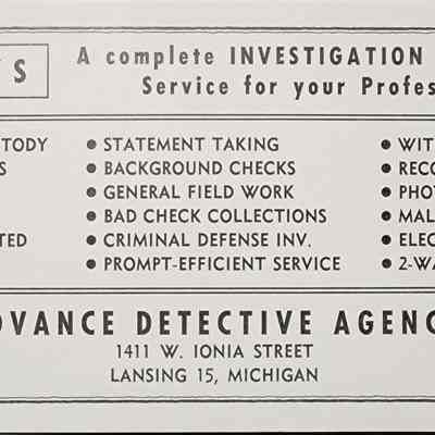 Advance Detective Agency Advertising Card