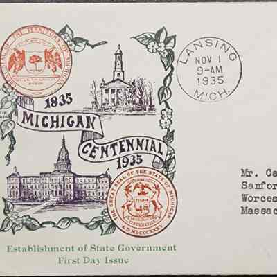Michigan Centennial 1935 First Day Cover