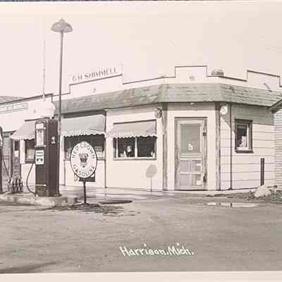 G.H. Shimmell Gasoline Station, Harrison, Mich. RPPC