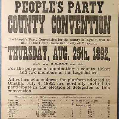 Ingham County People's Party County Convention Flier, 1892