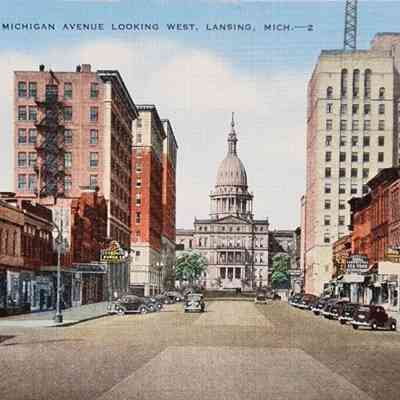 Michigan Avenue Looking West, Lansing, Mich., Postcard