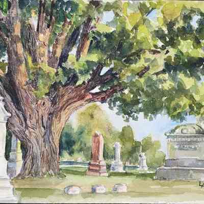 Maple Ridge Cemetery Plein Air Watercolor by Curnow