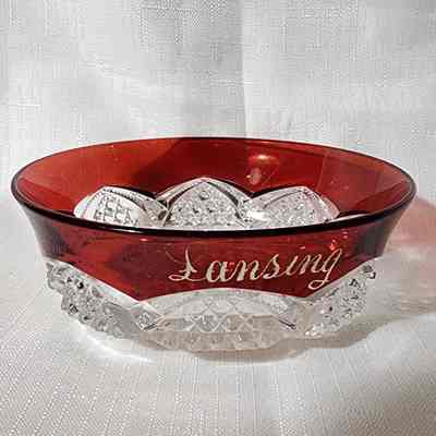 Lansing Ruby Flashed Glass Souvenir Bowl