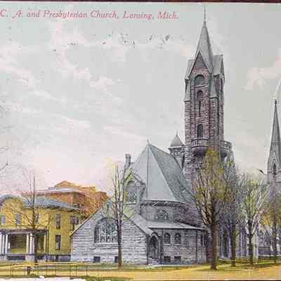 Y.W.C.A. and Presbyterian Church, Lansing, Mich. Postcard