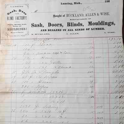 Lansing Sash, Door and Blind Factory 1871 Bill Letterhead