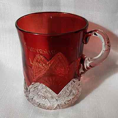Lansing, Mich., Ruby Flashed Glass Souvenir Cup