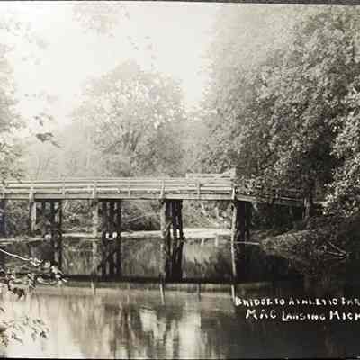 Bridge to Athletic Park, MAC, Lansing, Mich. RPPC
