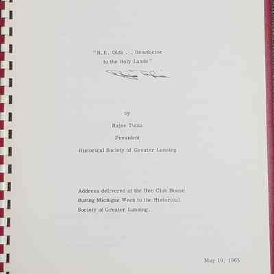 R.E. Olds.. Benefactor to the Holy Lands by Tobia