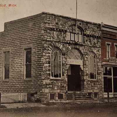 G.A.R. Hall, Leslie, Mich., Postcard