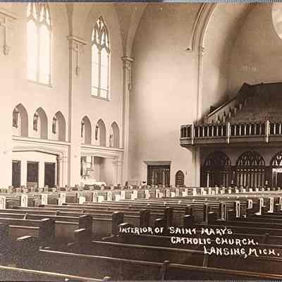 Interior of Saint Mary's Catholic Church, Lansing, Mich. RPPC