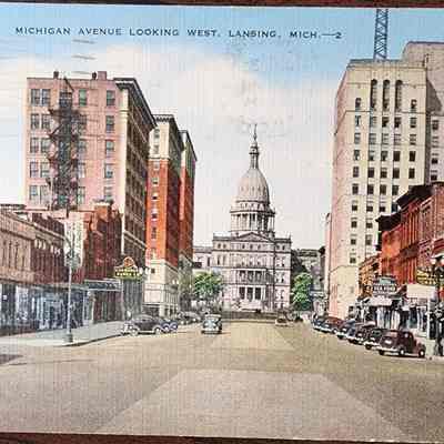 Michigan Avenue Looking West, Lansing, Mich. Postcard