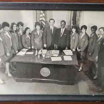 Gov. Milliken and Capitol Tour Guides Framed Photo