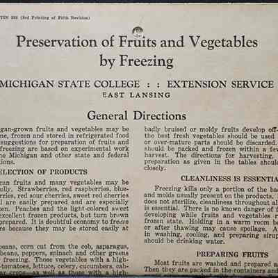 Preservation of Fruits and Vegetables by Freezing, MSC Extension Bulletin, 1946