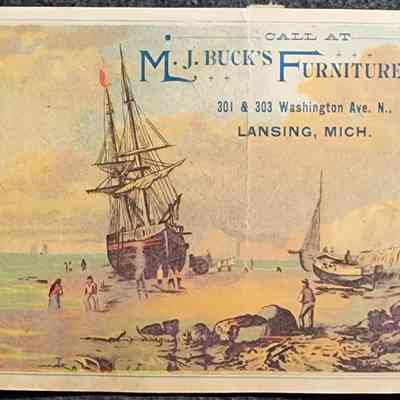 M.J. Buck's Furniture Rooms Trade Card