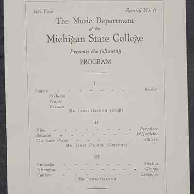 MSC Music Department Recital Peogram, c. 1931