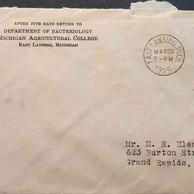 Michigan Agricultural College Department of Bacteriology, 1925, Postal Cover
