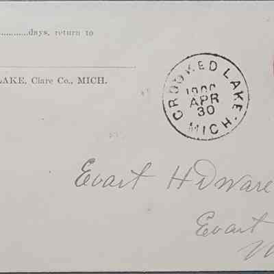 Crooked Lake, Mich. Postal Cover