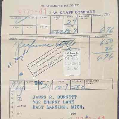 J.W. Knapp Company Recipt