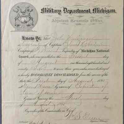 Military Department of Michigan Discharges, 1895 and 1898
