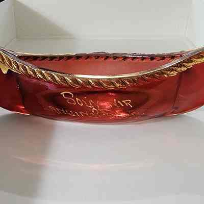 Lansing, Mich., Ruby Flashed Glass Souvenir Canoe