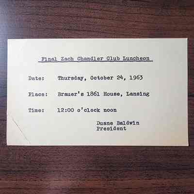 Zach Chandler Club Luncheon Invitation Card, 1963