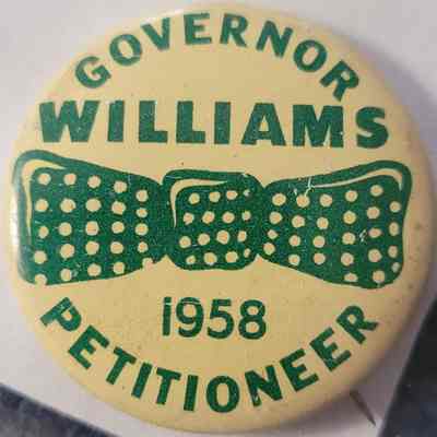 Governor Williams 1958 Petitioneer Bowtie Button