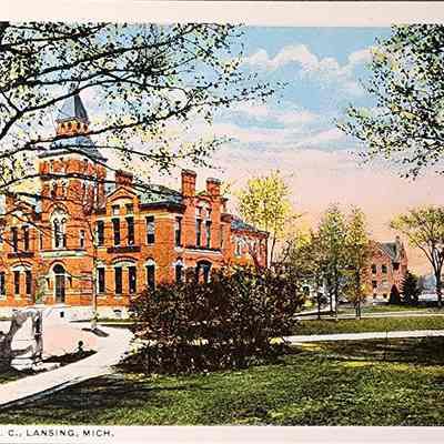 Library at M.A.C., Lansing, Mich. Postcard