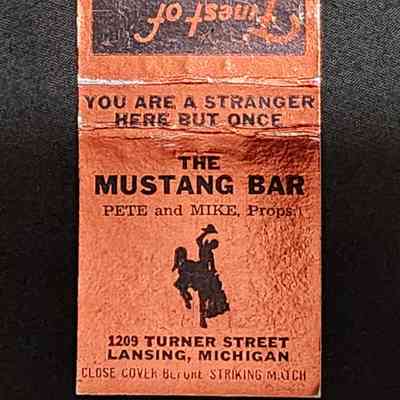 Mustang Bar, Lansing, Michigan, Matchbook