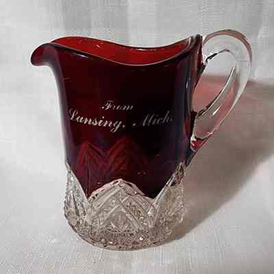 Lansing, Mich., Ruby Flashed Glass Souvenir Cup