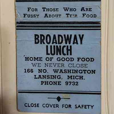Broadway Lunch, Lansing, Mich. Matchbook