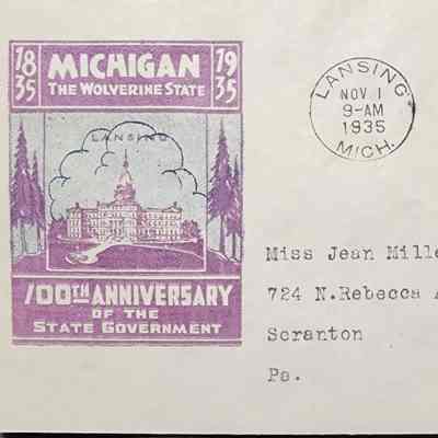 Michigan 100th Anniversary of State Government 1935 First Day Cover
