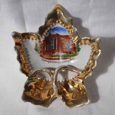 Carnegie Library, Lansing, Porcelain Souvenir Leaf Dish
