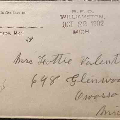 Williamston, Mich., 1902, RFD Postal Cover