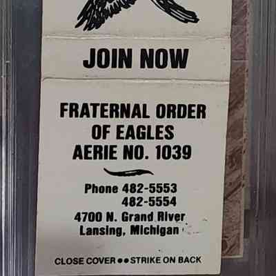 Fraternal Order of Eagles, Aerie No. 1039, Lansing, Michigan, Matchbook